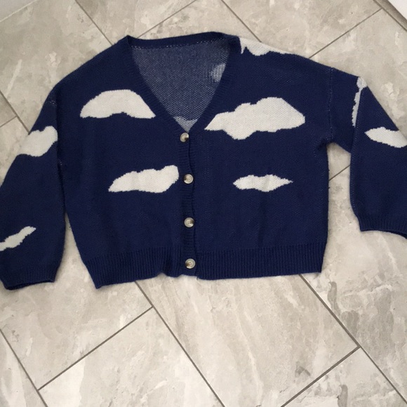 ❤️3X20 Cloud Pattern Drop Shoulder Blue Knit Cardigan | XL - Picture 9 of 13